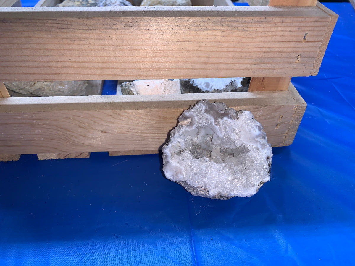 Opened Trancas geode from Chihuahua, Mexico showing its natural crystal-lined interior