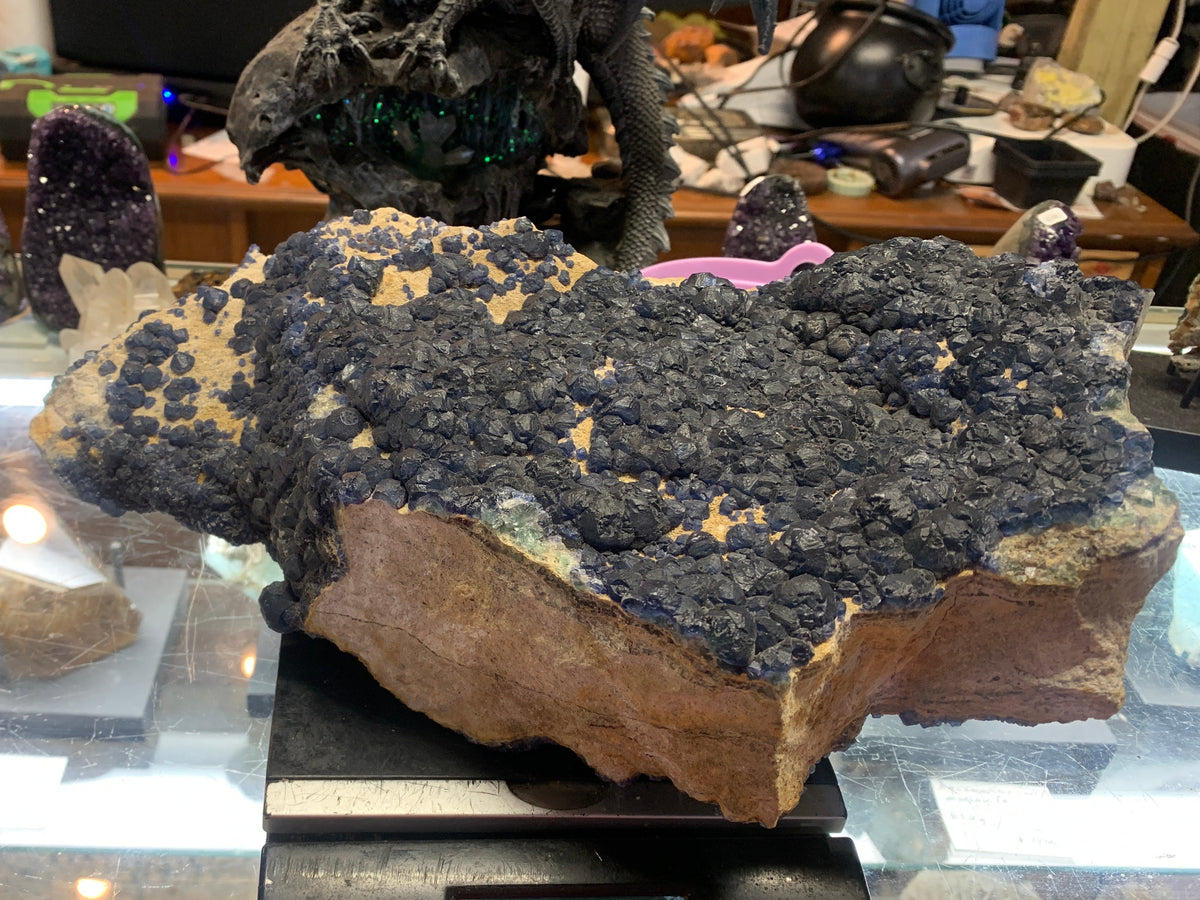 Blueberry fluorite collector specimen with deep blue-purple crystal formation