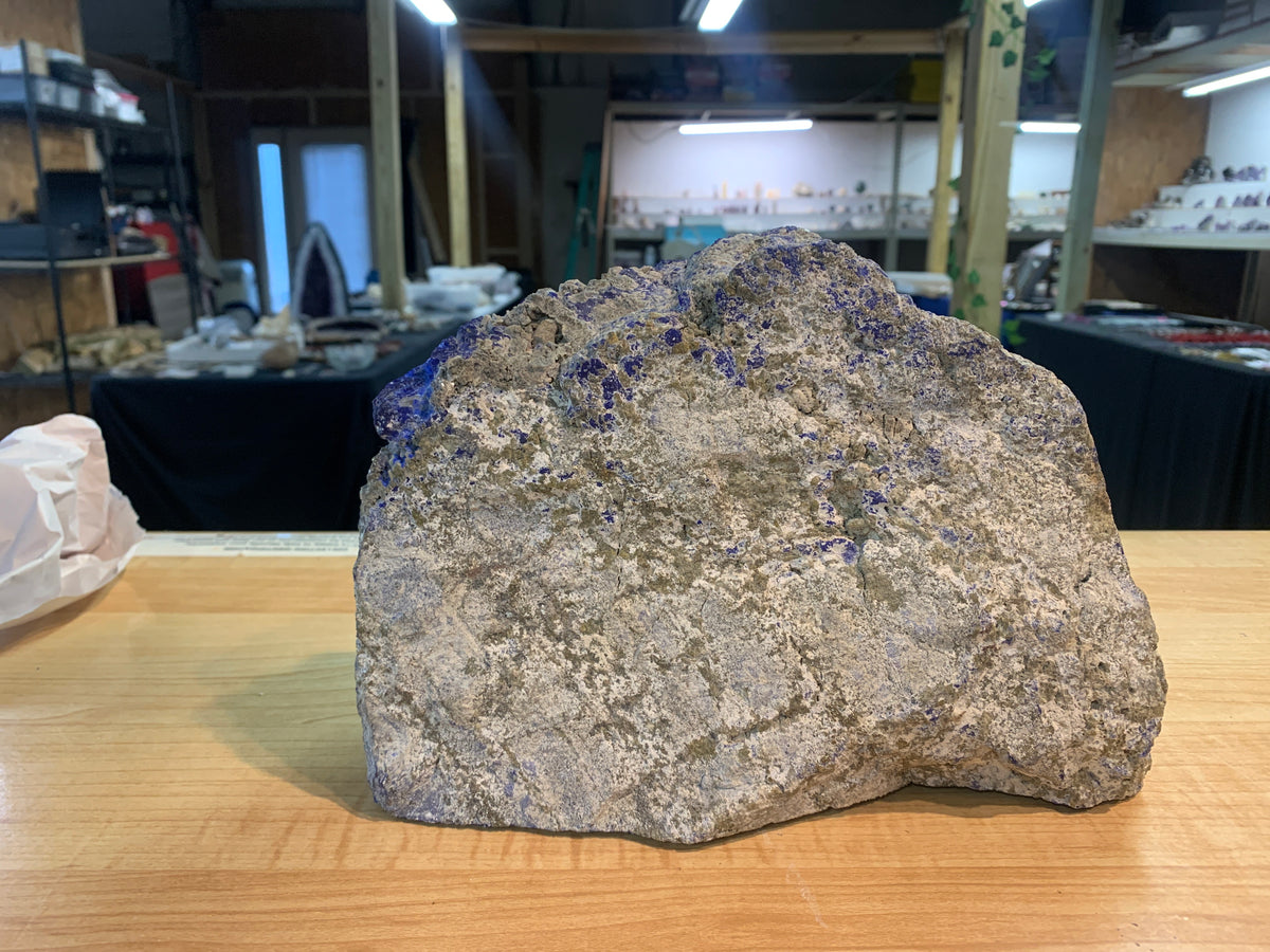 Rear view of one-of-a-kind natural lapis lazuli mineral specimen