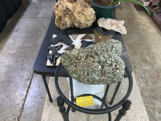 Large 20 lb natural pyrite collector specimen with metallic brassy-gold crystal formations at Earthforged Rock Shop.