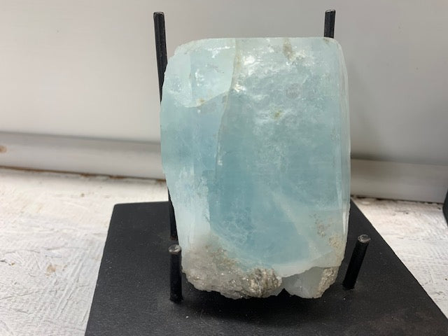 Natural aquamarine beryl crystal collector specimen with pale blue coloration and mineral matrix