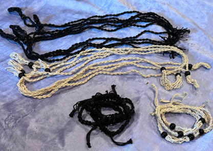 Handmade black and natural adjustable macramé crystal and stone holder necklaces
